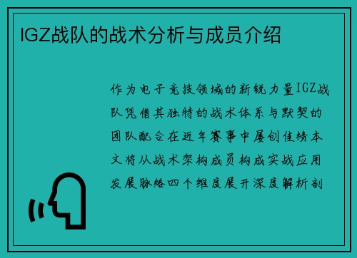IGZ战队的战术分析与成员介绍