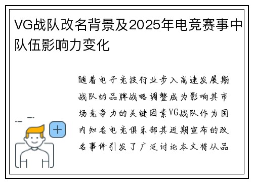 VG战队改名背景及2025年电竞赛事中队伍影响力变化