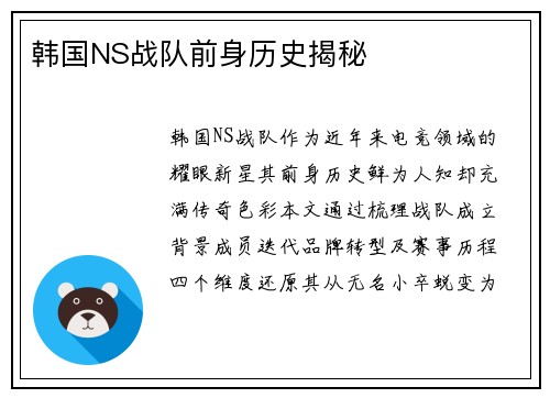 韩国NS战队前身历史揭秘